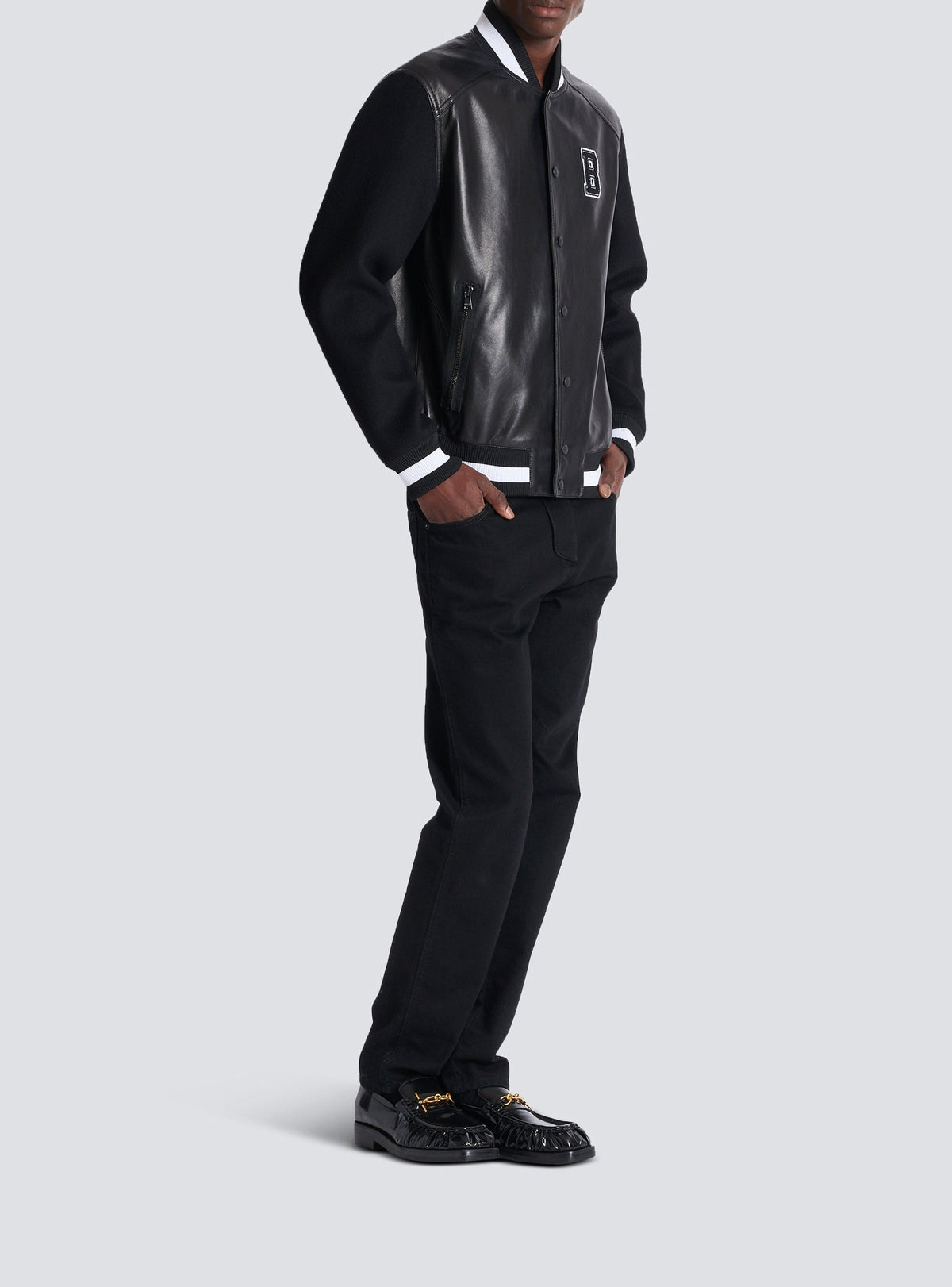 Varsity jacket in lambskin leather and wool - Black & Black