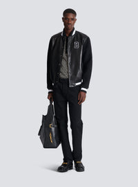 Veste varsity en cuir d'agneau et laine - Noir & Noir