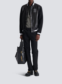 Varsity jacket in lambskin leather and wool - Black & Black