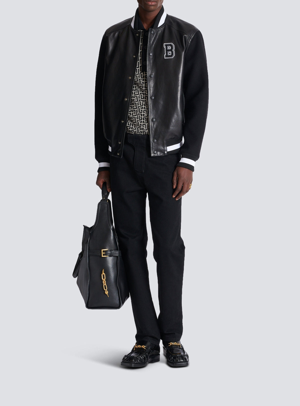 Varsity jacket in lambskin leather and wool - Black & Black