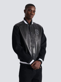 Veste varsity en cuir d'agneau et laine - Noir & Noir