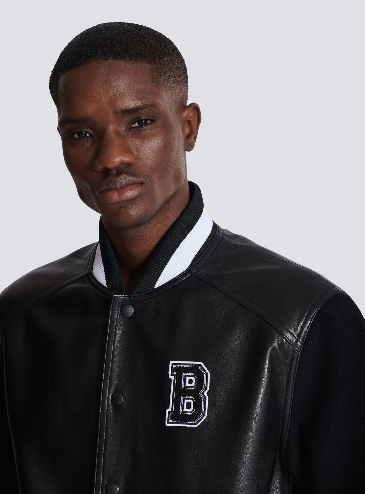Veste varsity en cuir d'agneau et laine - Noir & Noir
