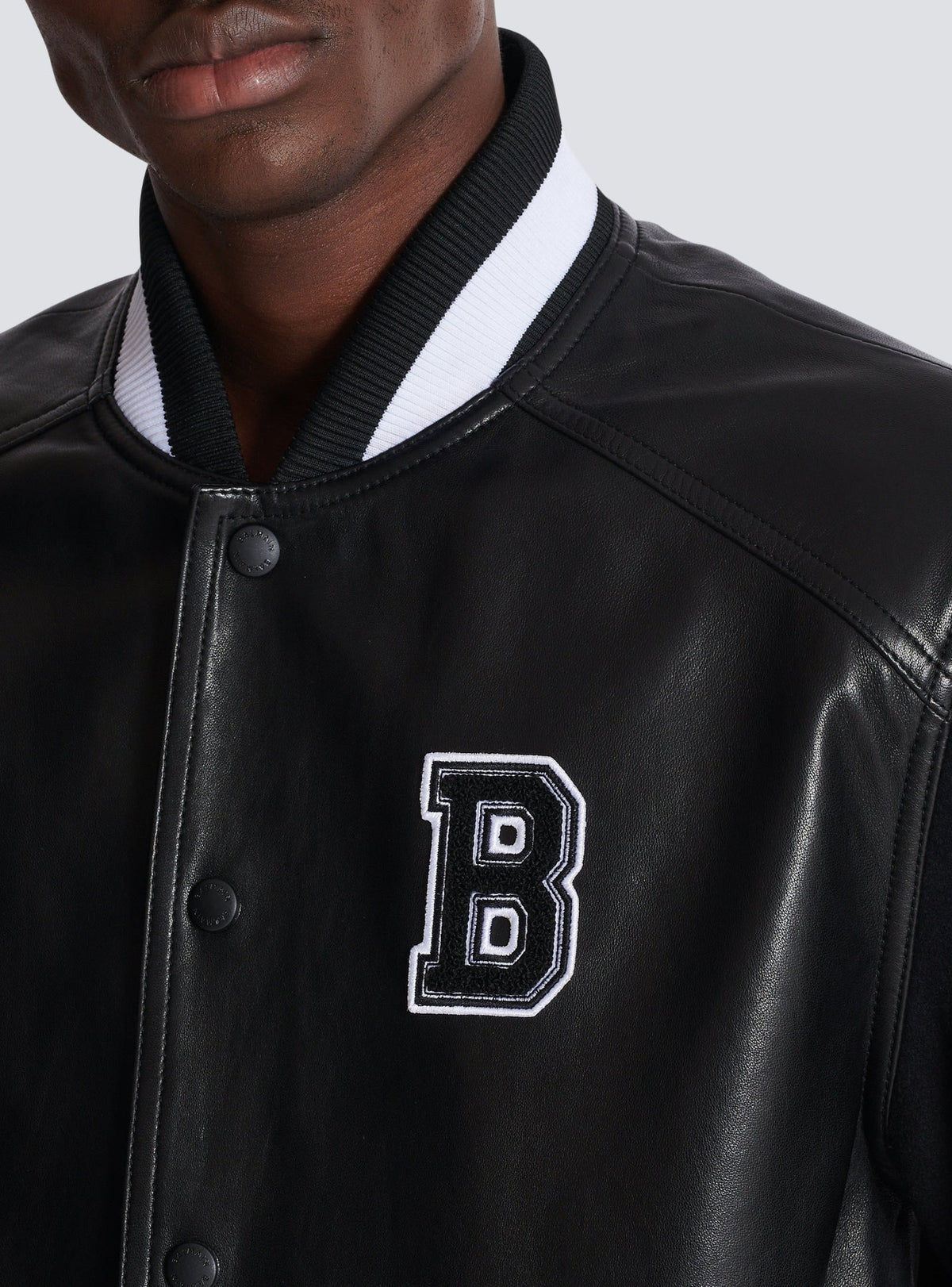 Varsity jacket in lambskin leather and wool - Black & Black