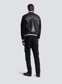 Veste varsity en cuir d'agneau et laine - Noir & Noir