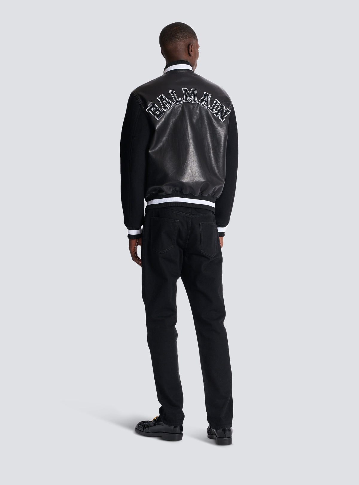 Veste varsity en cuir d'agneau et laine - Noir & Noir