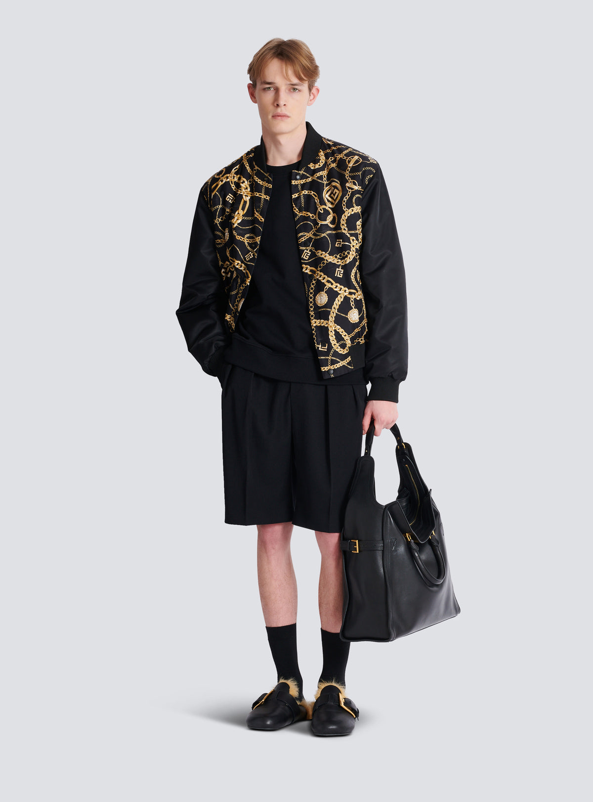 Bomber réversible imprimé motif chaînes  - Noir & Or