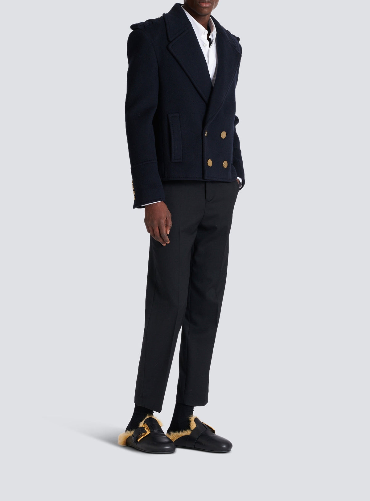 Short Wool Pea Coat - Navy