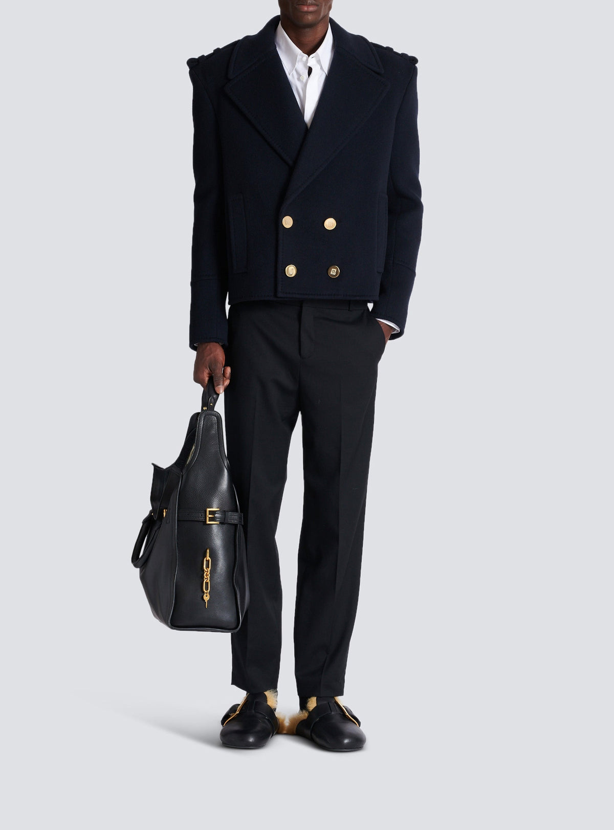 Short Wool Pea Coat - Navy