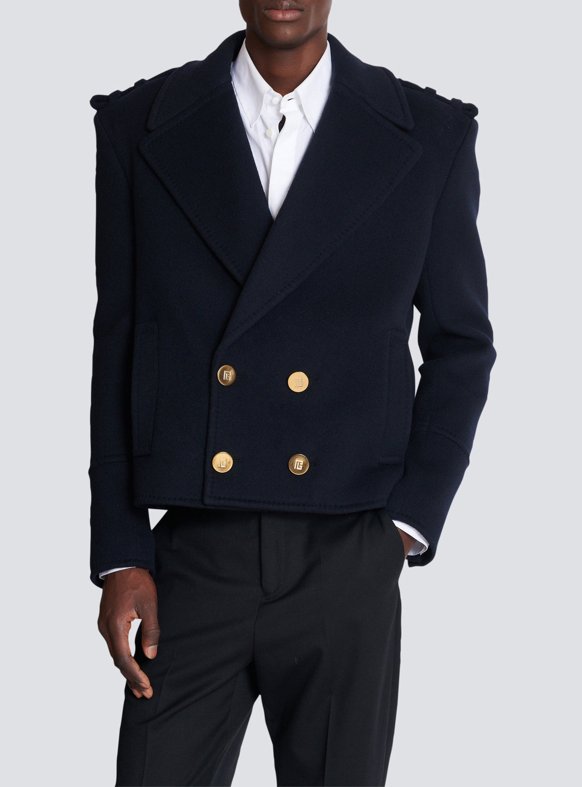 Short Wool Pea Coat - Navy
