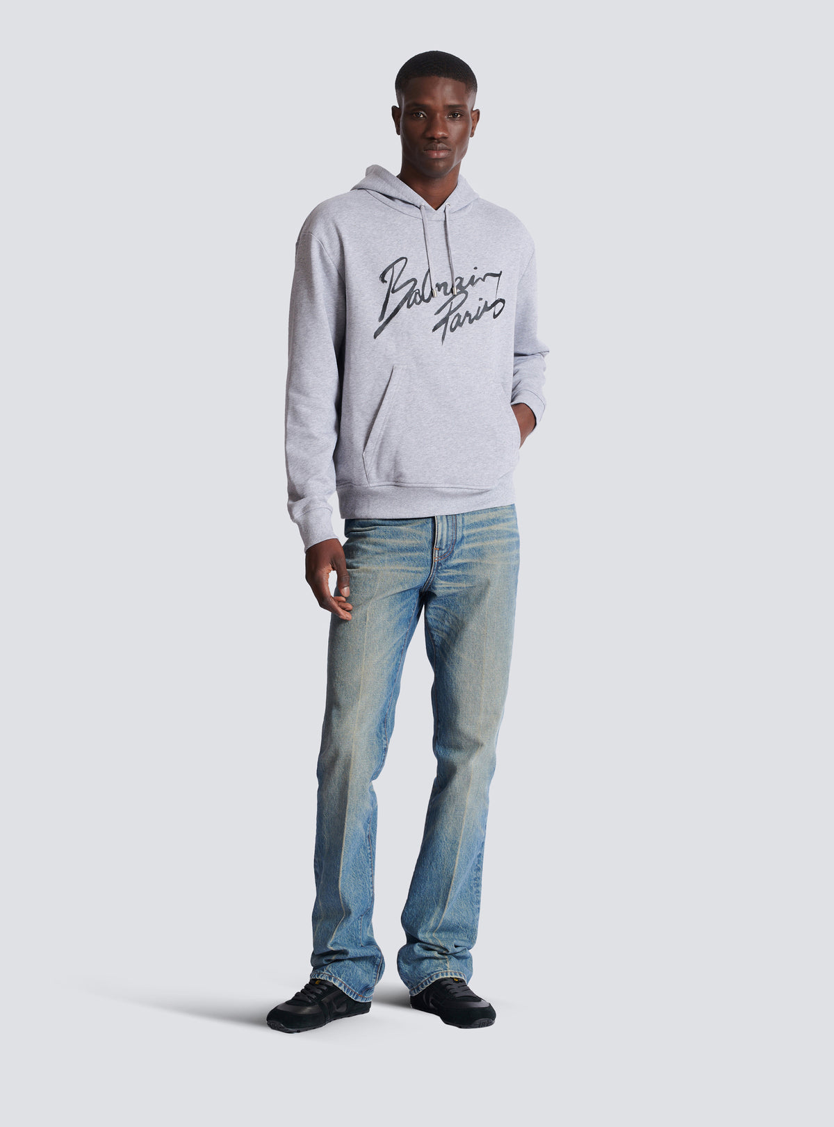 Sweat à capuche à motifs Balmain - Gris Chiné & Noir