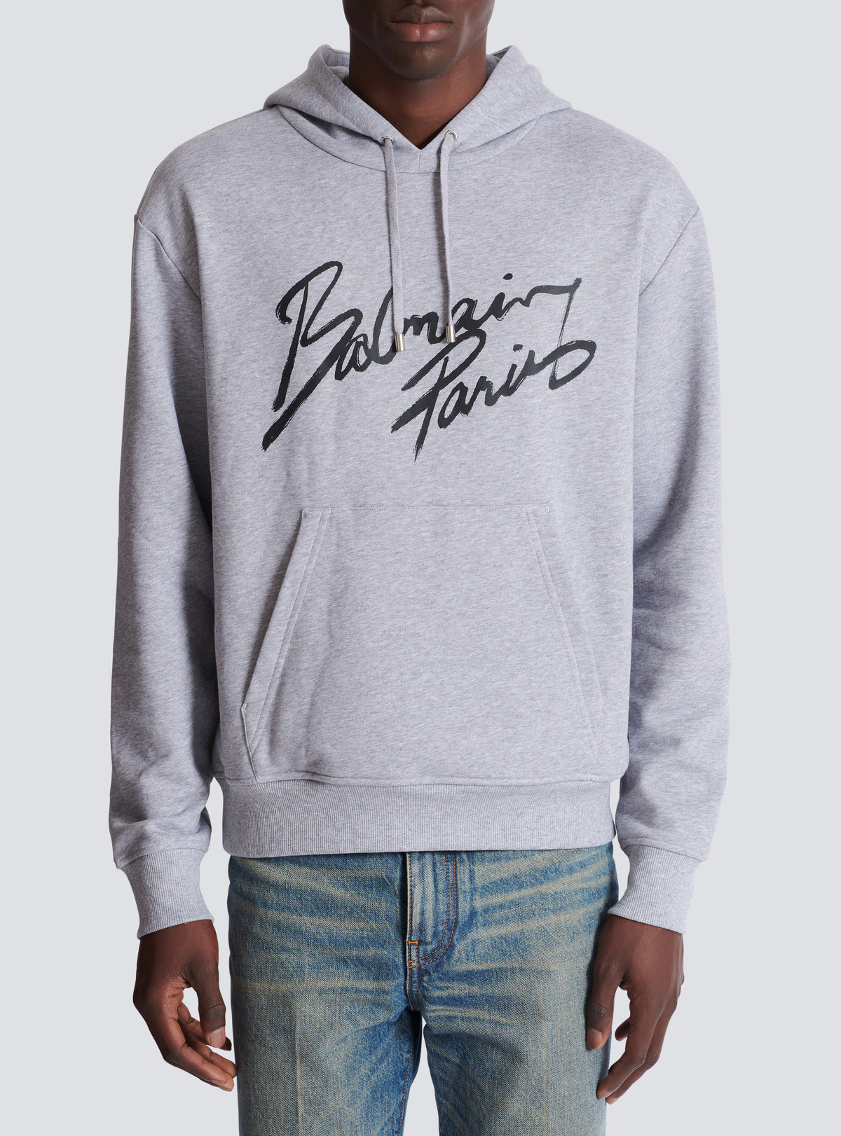 Sweat à capuche à motifs Balmain - Gris Chiné & Noir