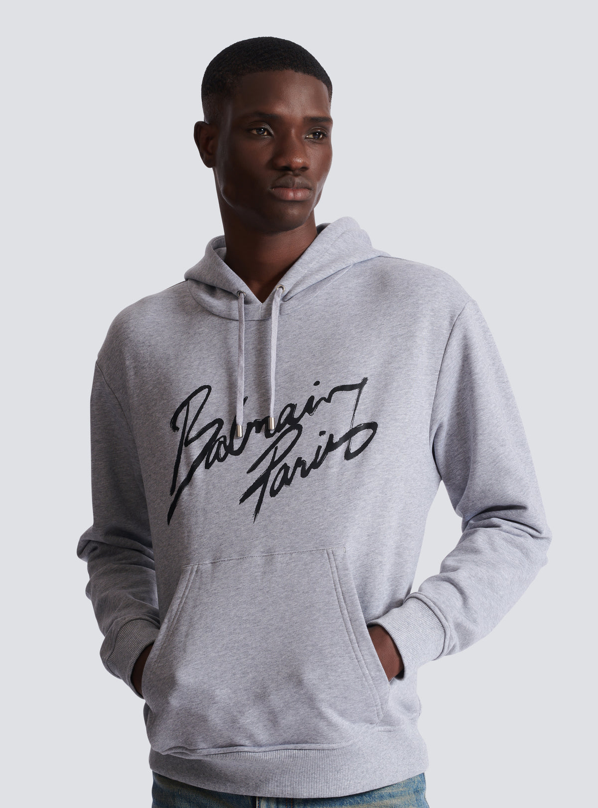 Sweat à capuche à motifs Balmain - Gris Chiné & Noir
