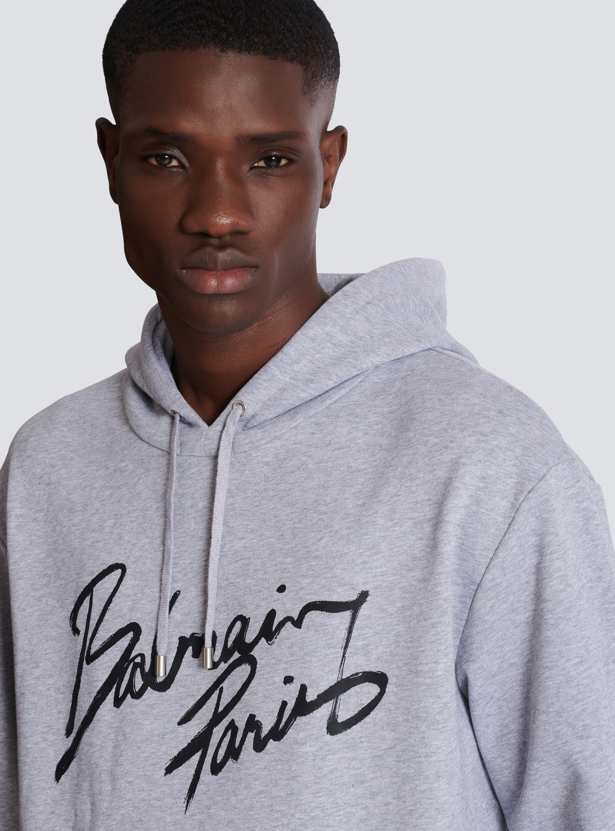 Sweat à capuche à motifs Balmain - Gris Chiné & Noir
