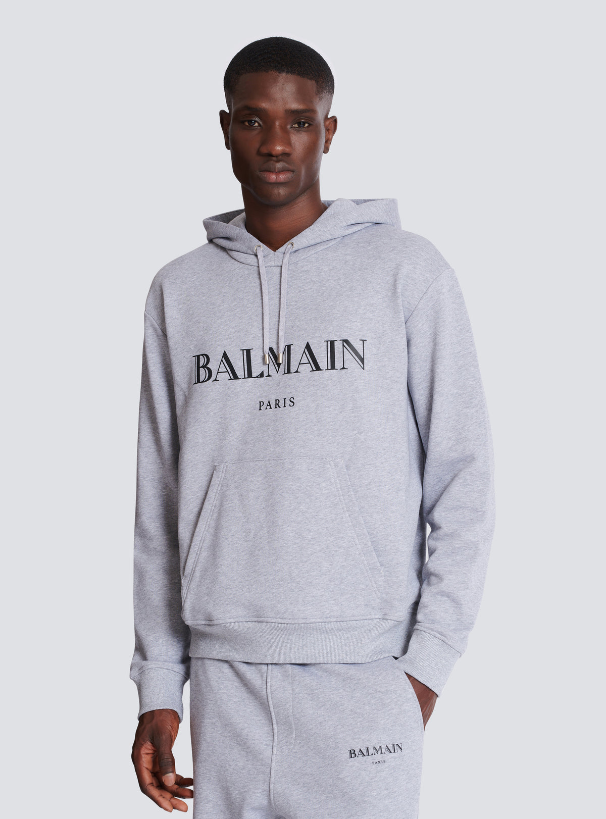 Hoodie imprimé balmain  - Gris Chiné & Noir