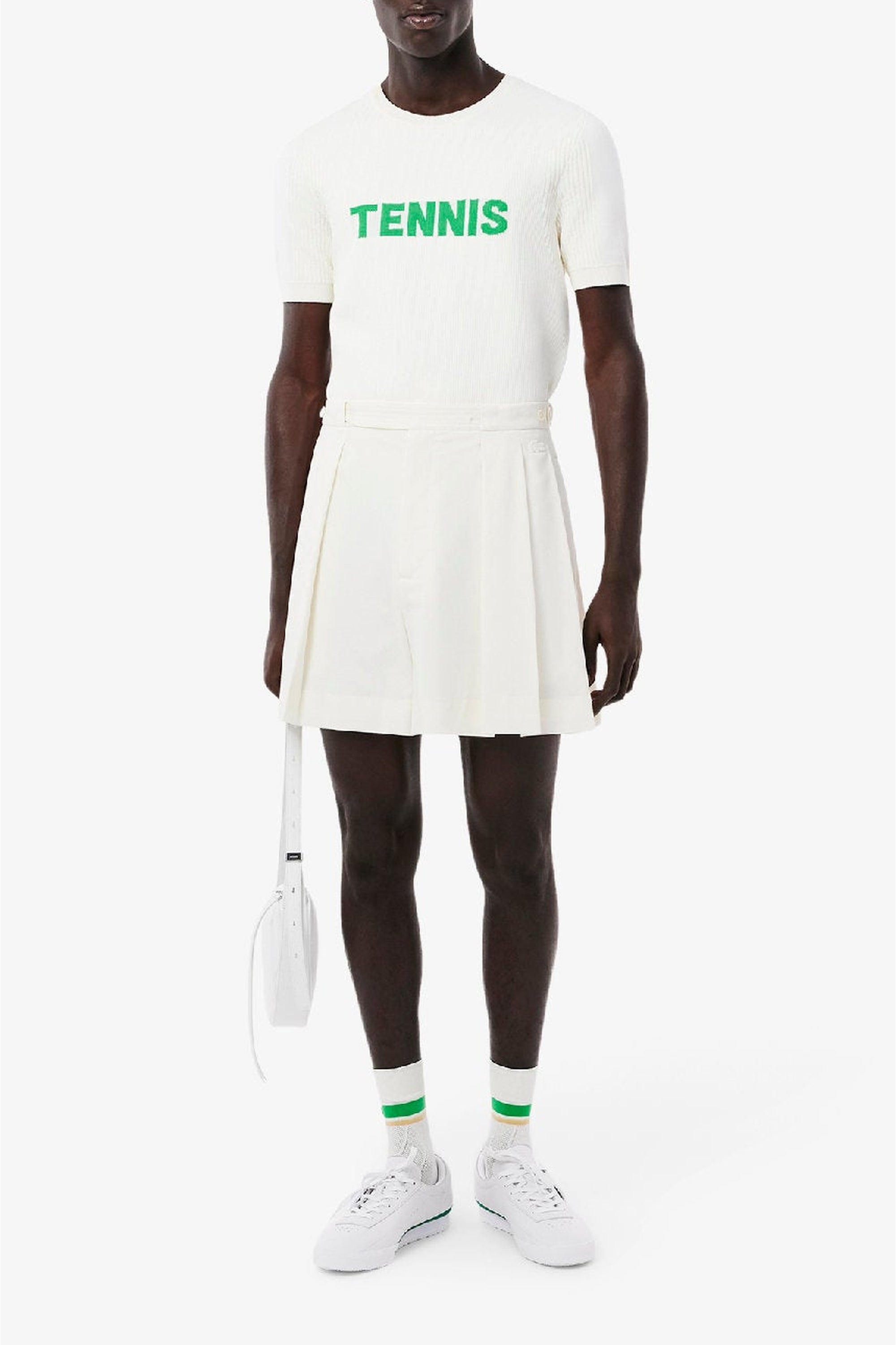 Bermuda plissé en laine mélangée - Blanc