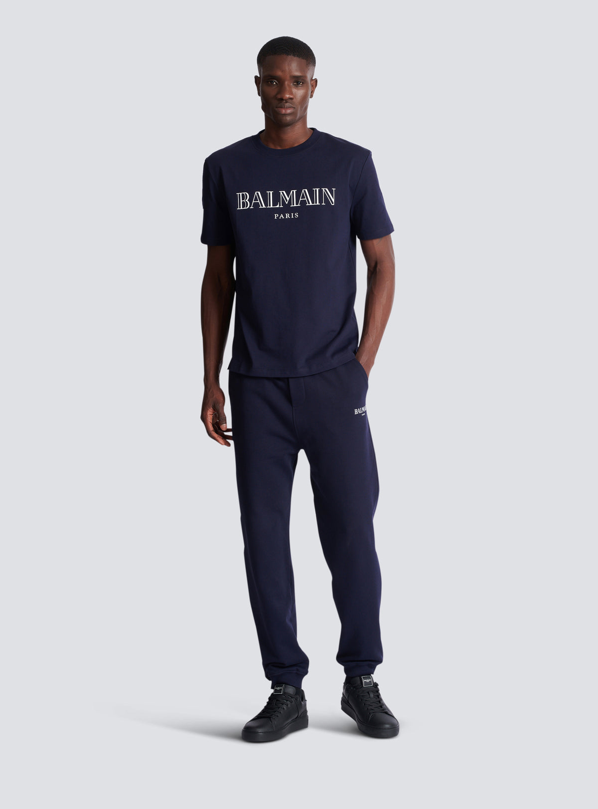 T-shirt à imprimé balmain paris - Marine Foncé & Blanc