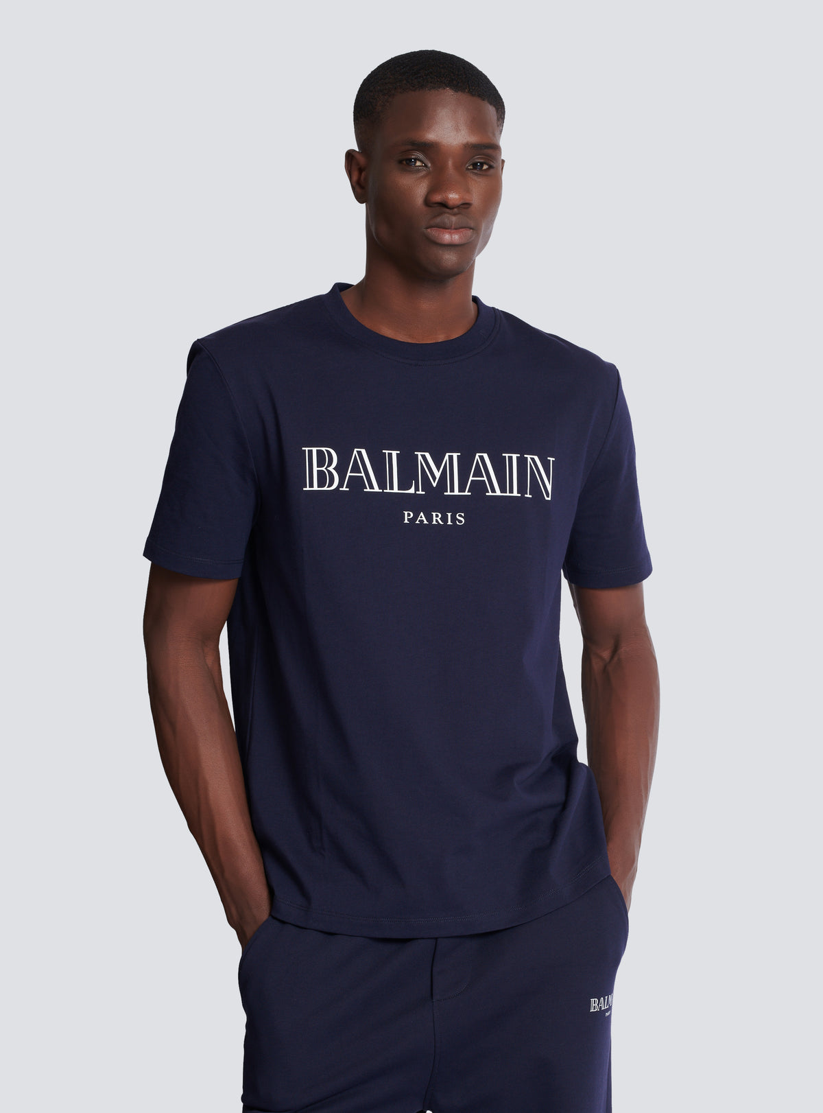 T-shirt à imprimé balmain paris - Marine Foncé & Blanc
