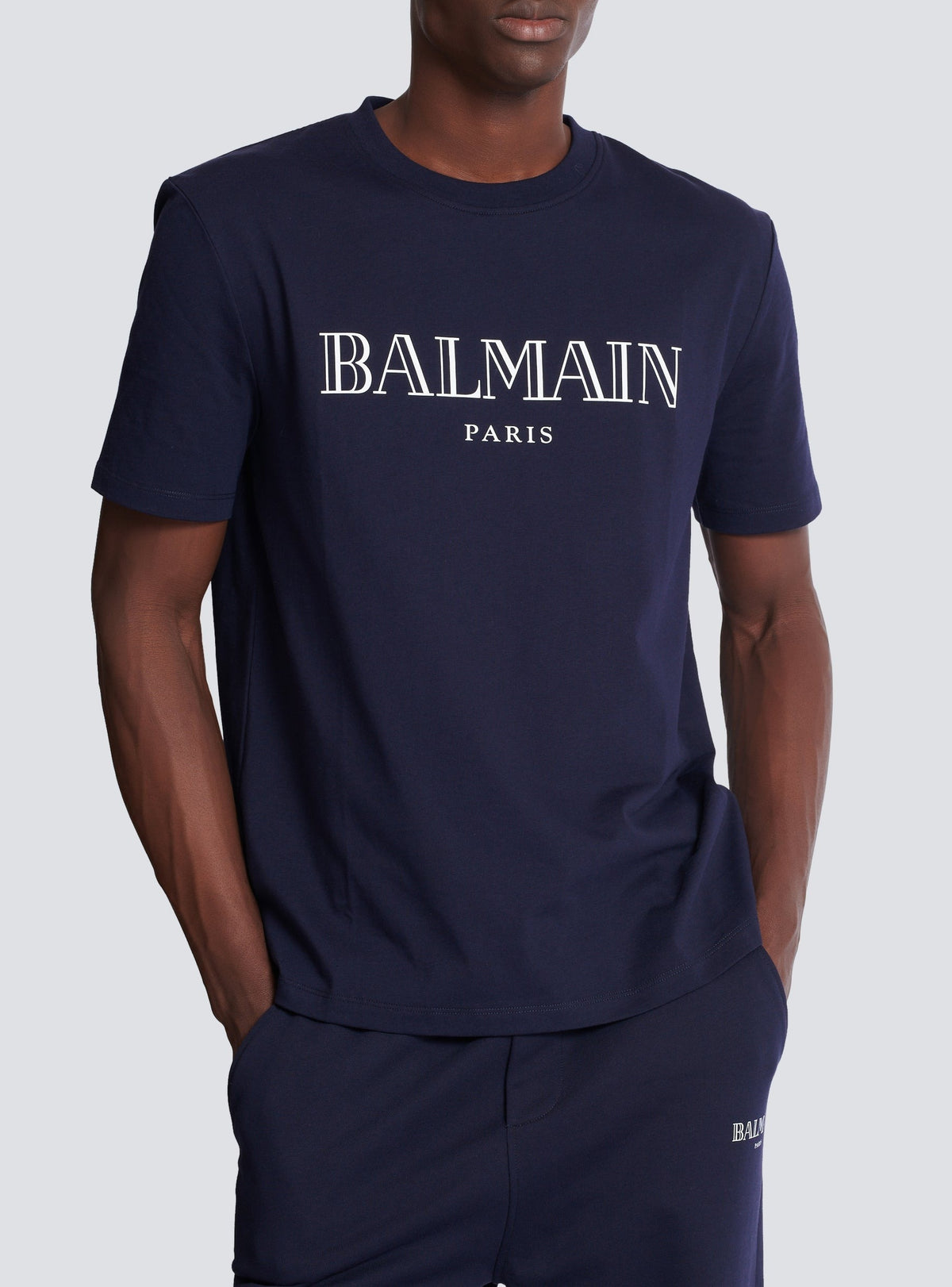 Balmain Paris Print T-Shirt - Dark Navy & White