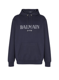 Sweat à capuche imprimé logo vintage - Marine Foncé & Blanc