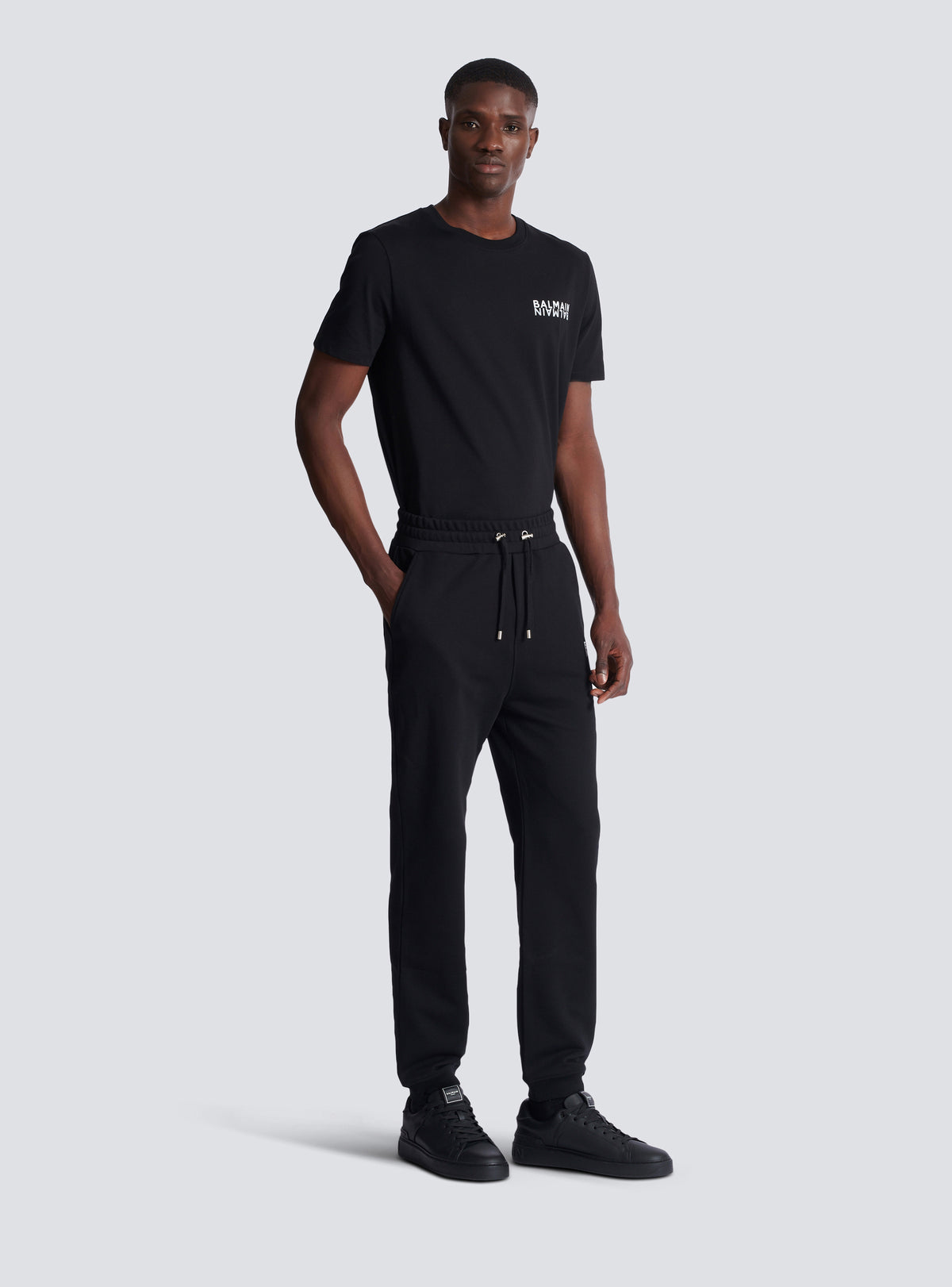 Pantalon de jogging en coton imprimé logo balmain - Noir & Blanc