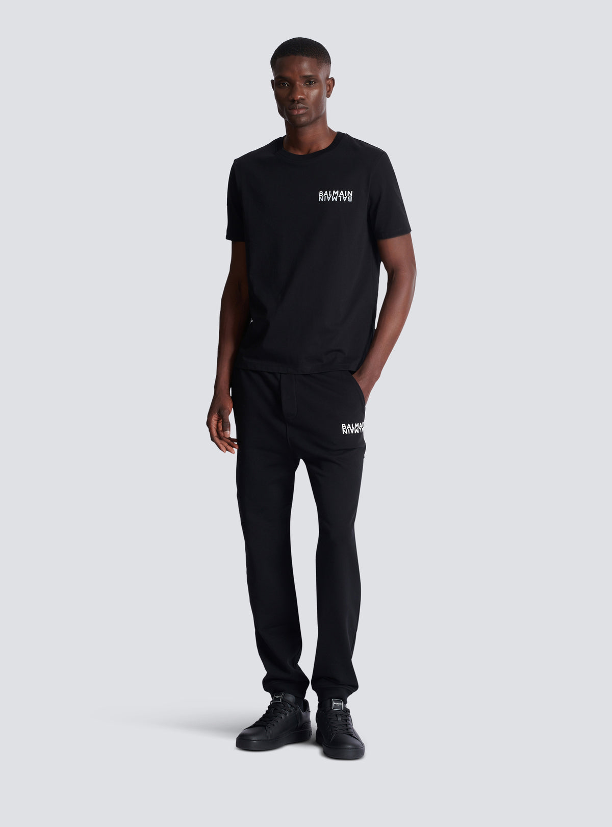 Pantalon de jogging en coton imprimé logo balmain - Noir & Blanc