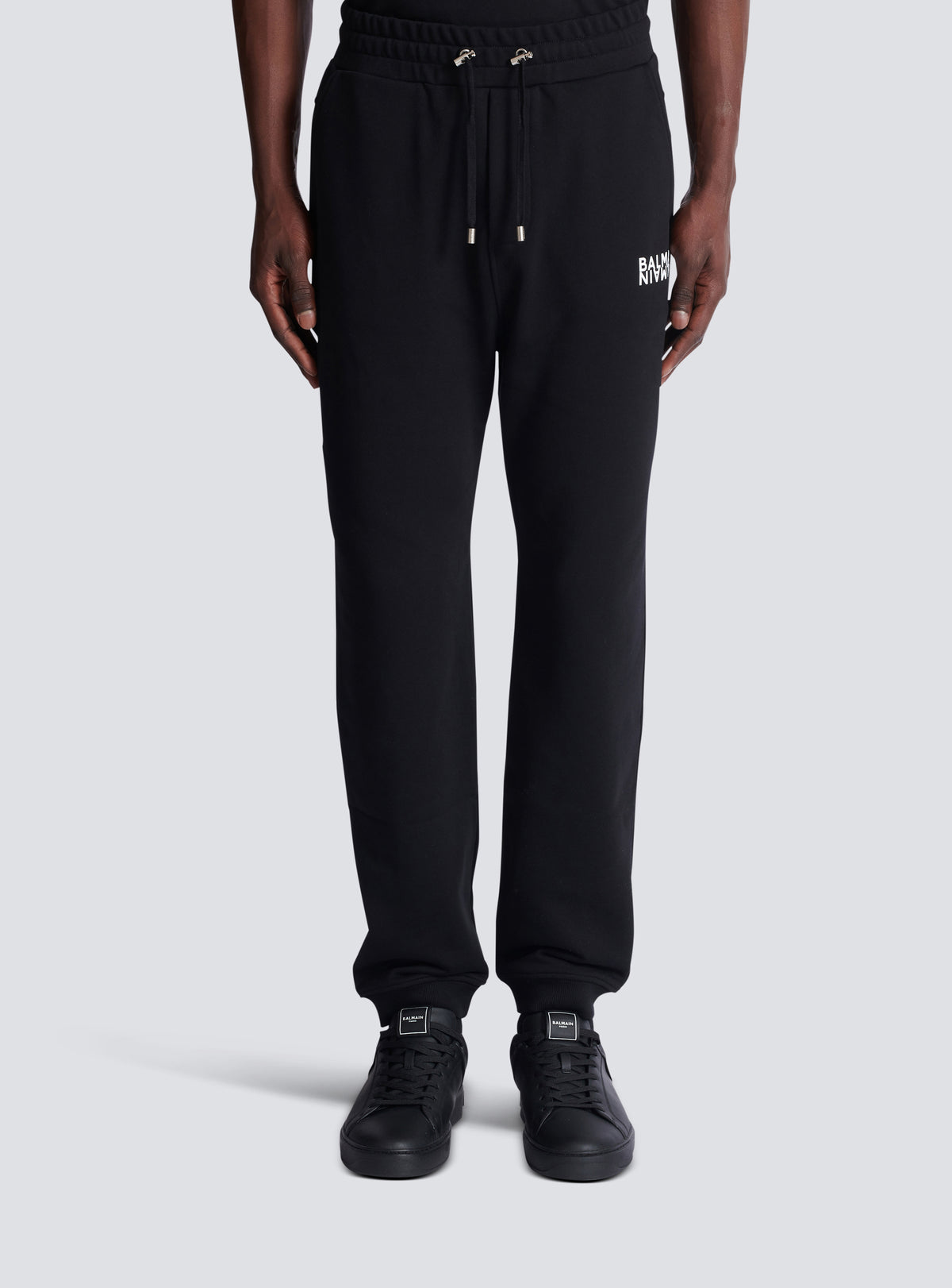 Pantalon de jogging en coton imprimé logo balmain - Noir & Blanc