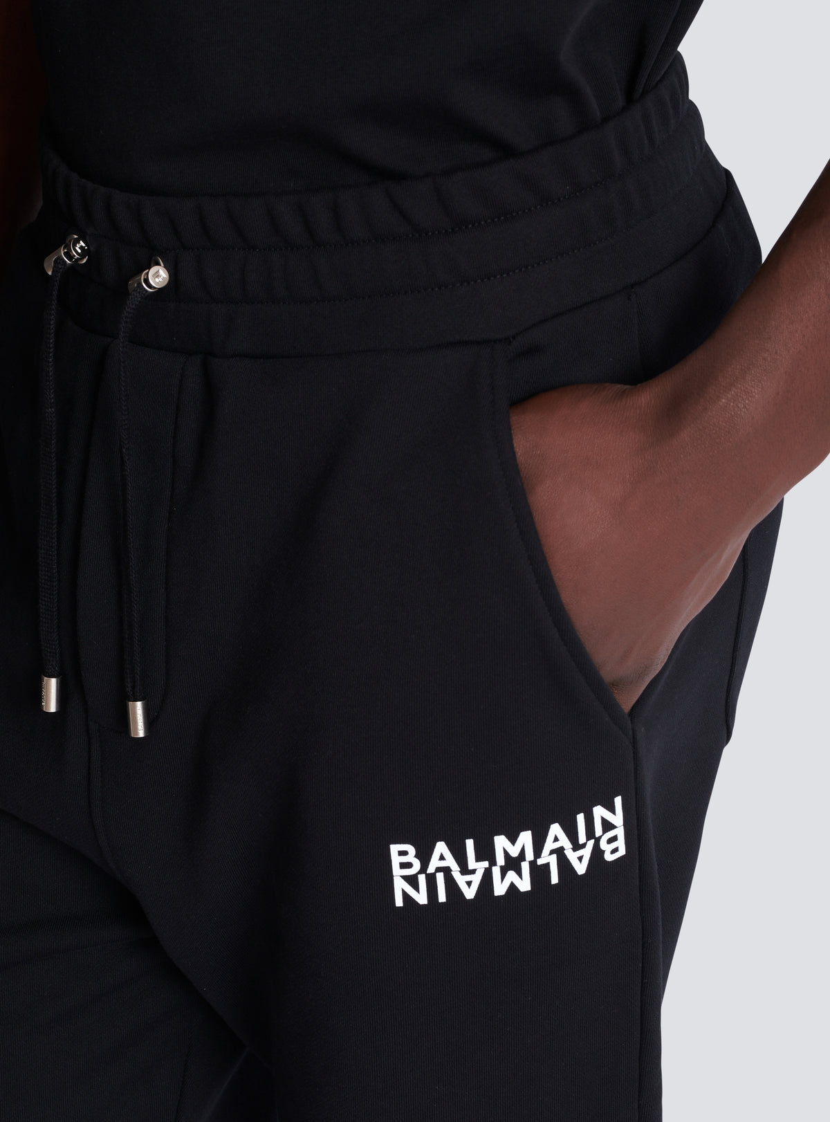 Pantalon de jogging en coton imprimé logo balmain - Noir & Blanc
