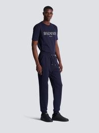 Pantalon de jogging en coton imprimé logo balmain - Marine Foncé & Blanc