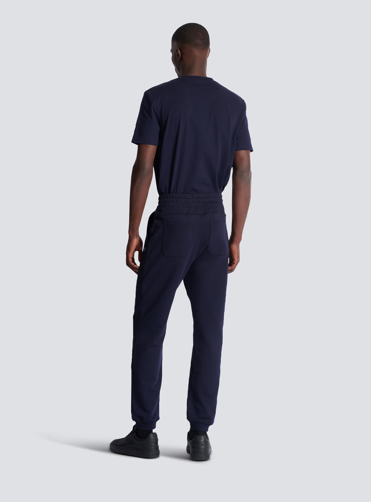 Pantalon de jogging en coton imprimé logo balmain - Marine Foncé & Blanc
