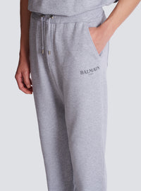 Pantalon de jogging en coton imprimé logo balmain - Gris Chiné & Noir