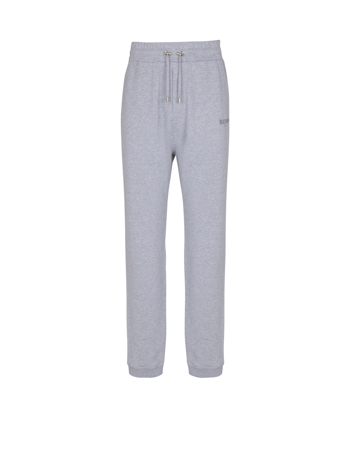 Pantalon de jogging en coton imprimé logo balmain - Gris Chiné & Noir