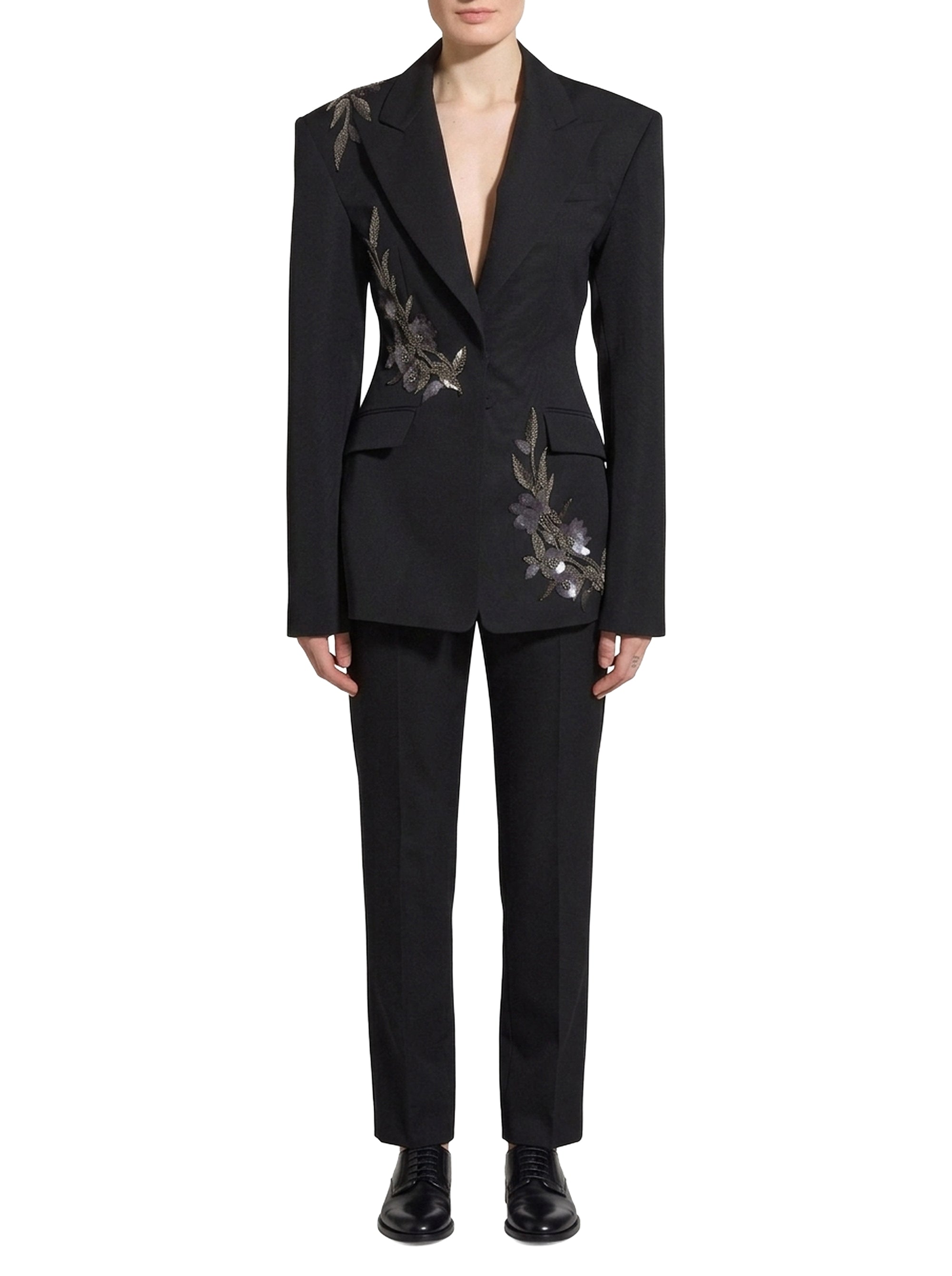 Blazer brodé avec perles et sequins en laine - Black & Silver