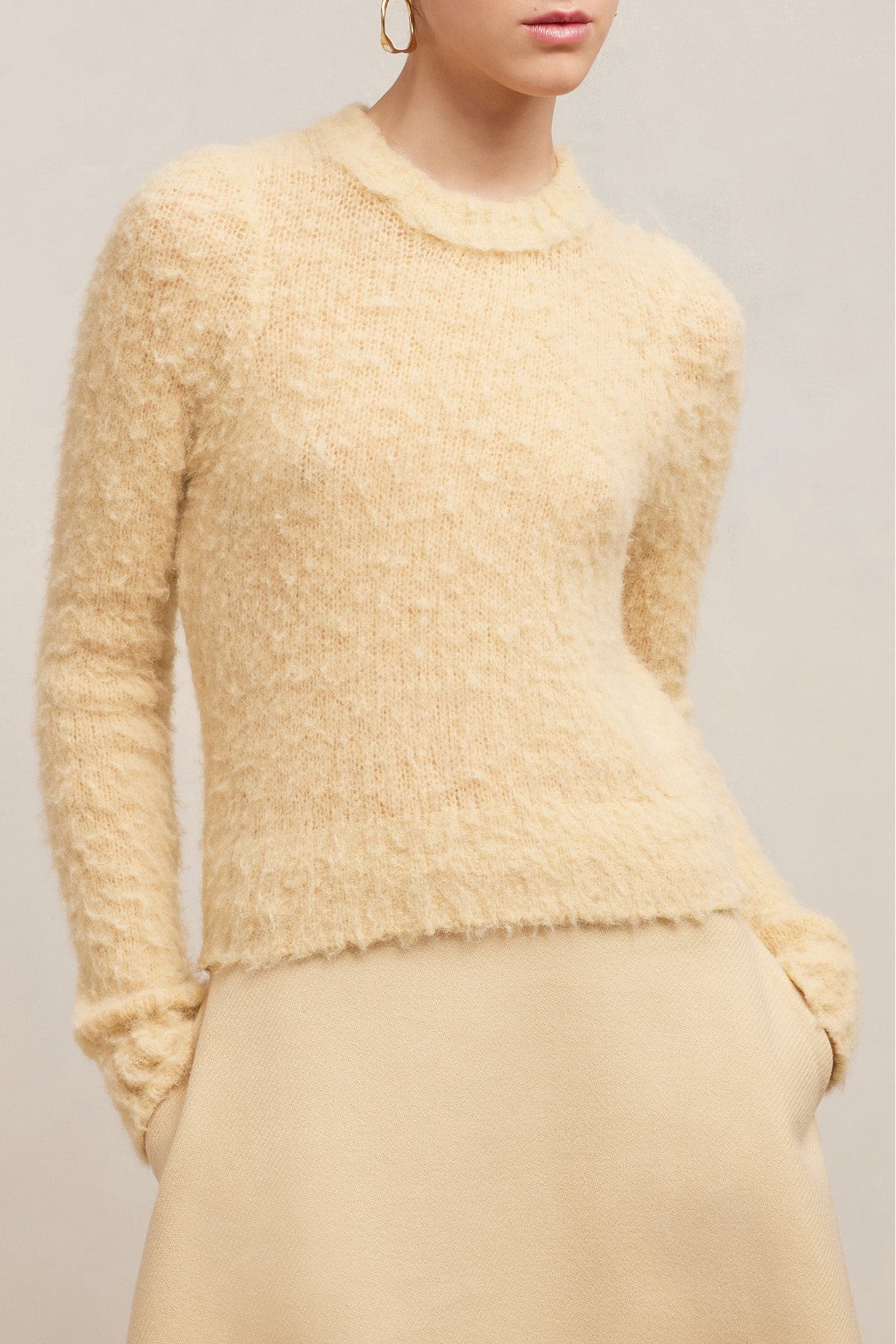 Pull en alpaga brossé en laine - Vanilla Cream