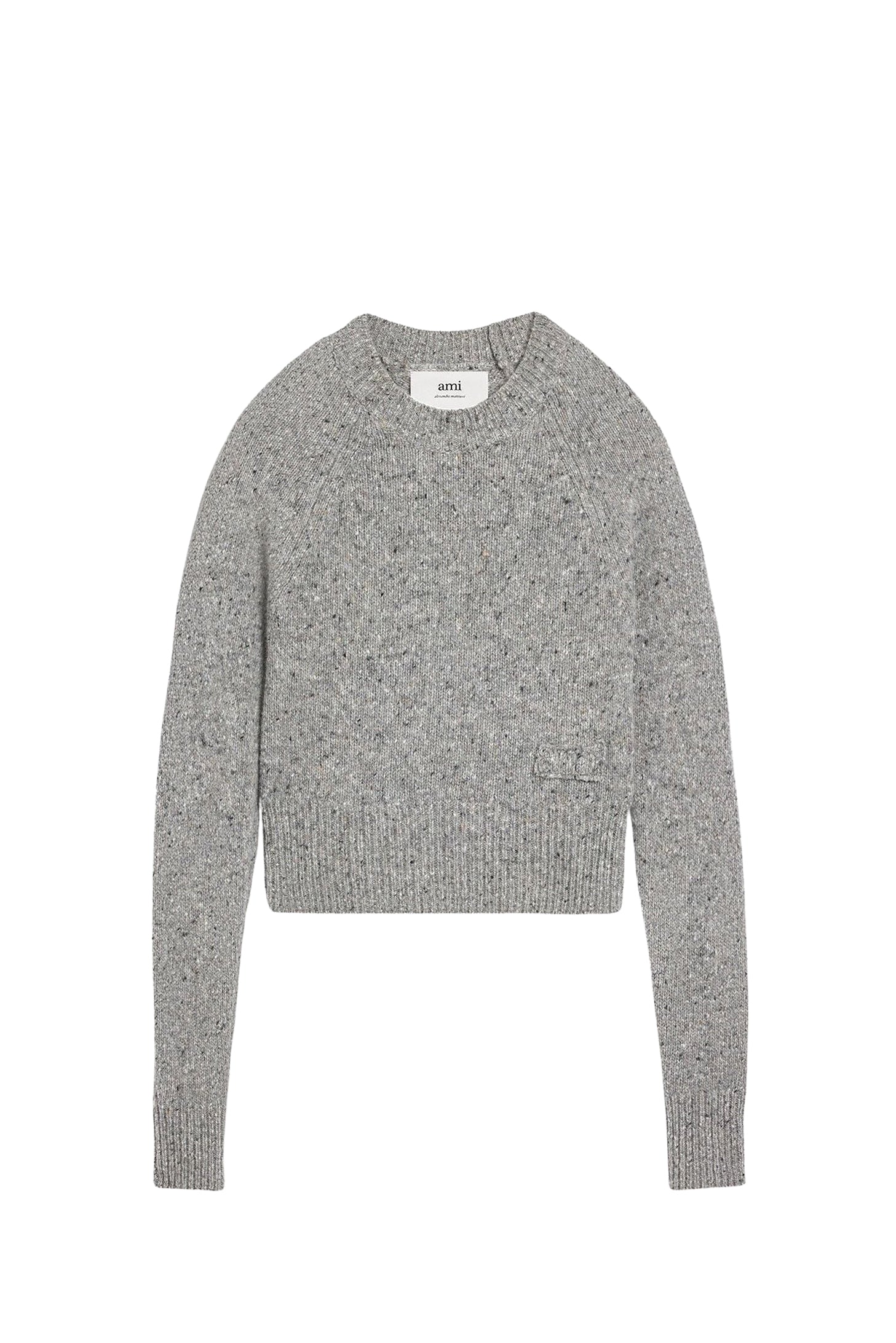 Pull col rond broderie Ami en laine - Light Heather Grey