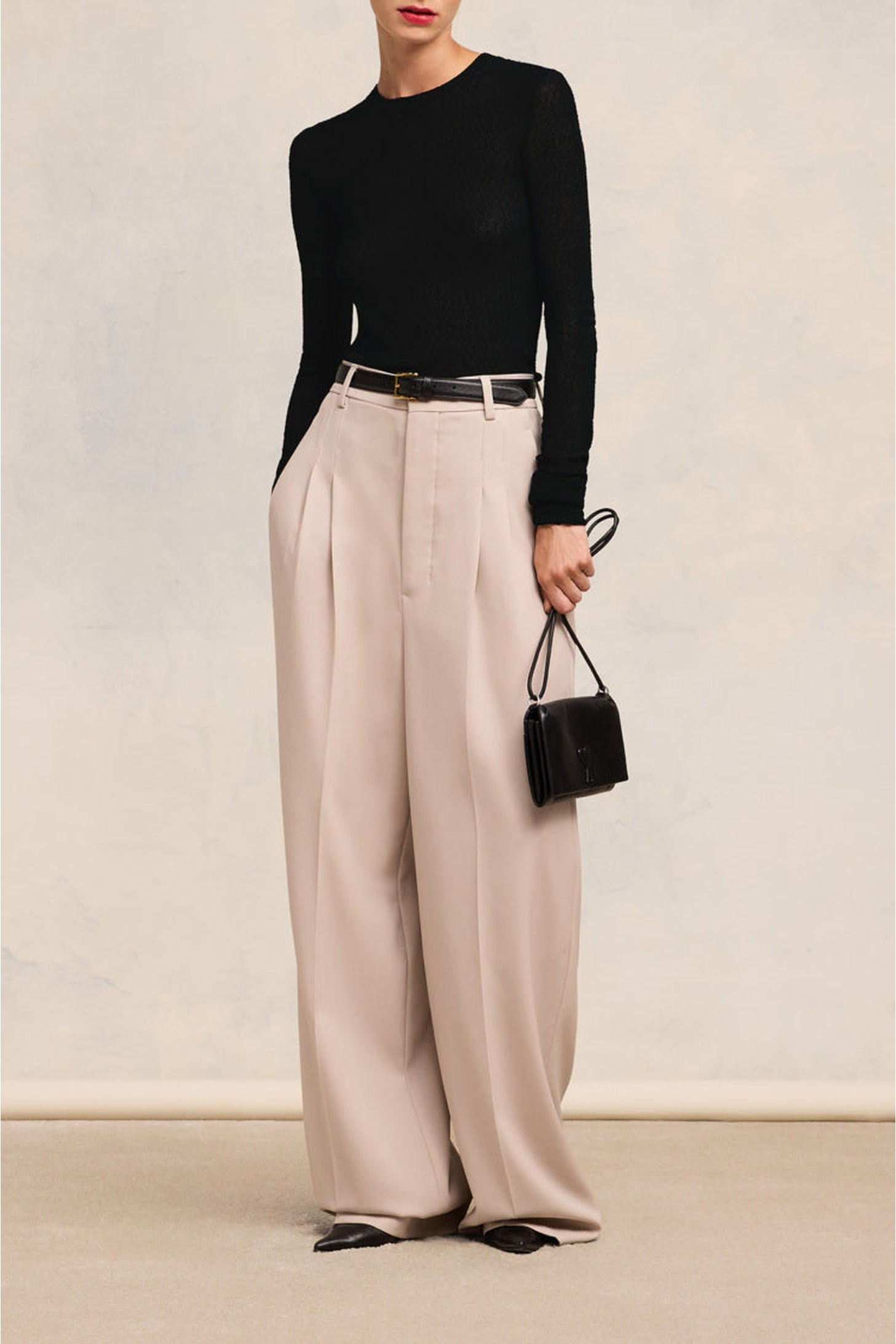 Pull col rond crop bouclé - Black