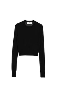 Pull col rond crop bouclé - Black