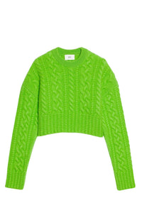 Pull court à côtes anglaises en laine - Green