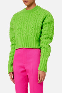 Pull court à côtes anglaises en laine - Green