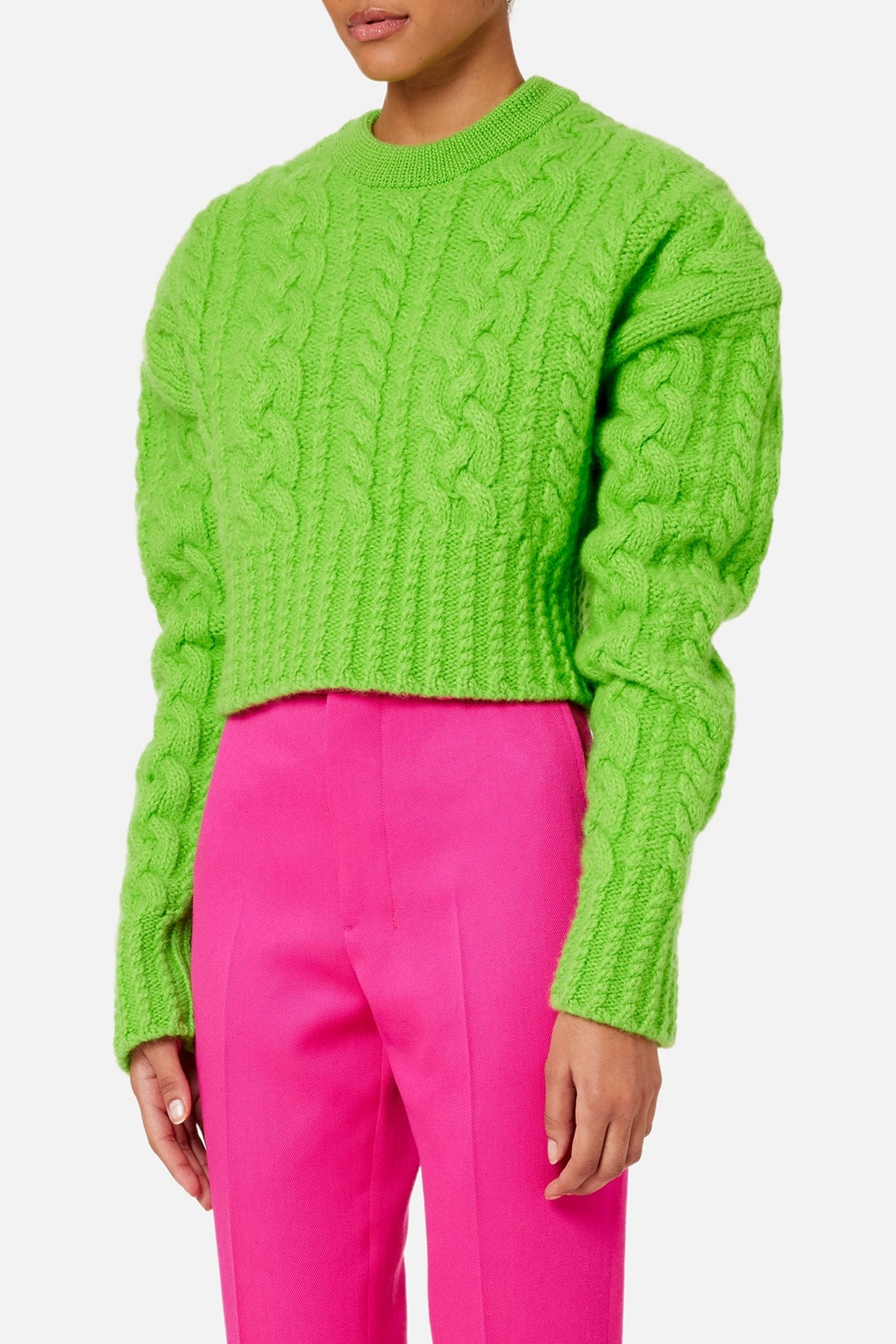 Pull court à côtes anglaises en laine - Green