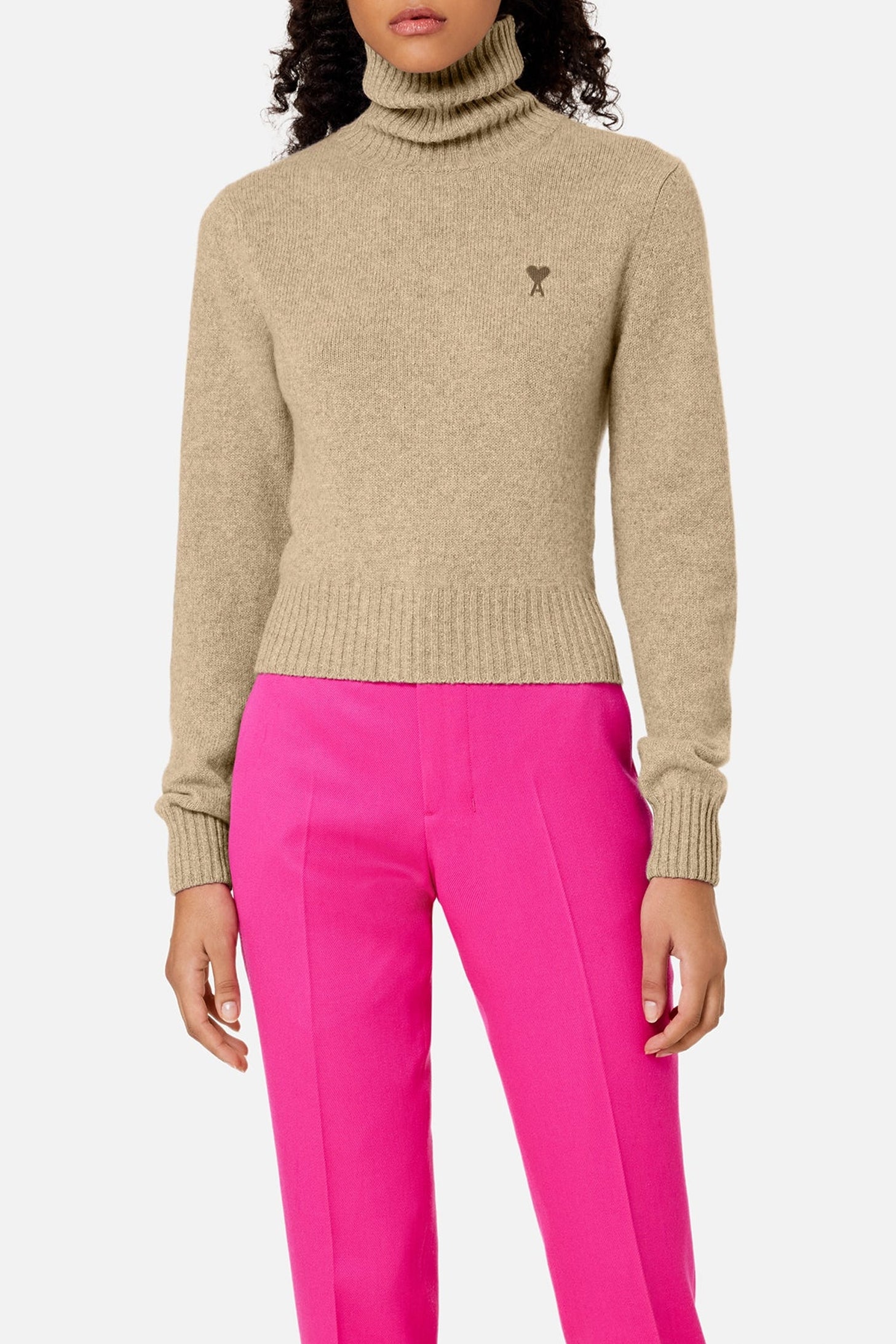 Pull col roulé Ami de Cœur en cachemire et laine - Beige