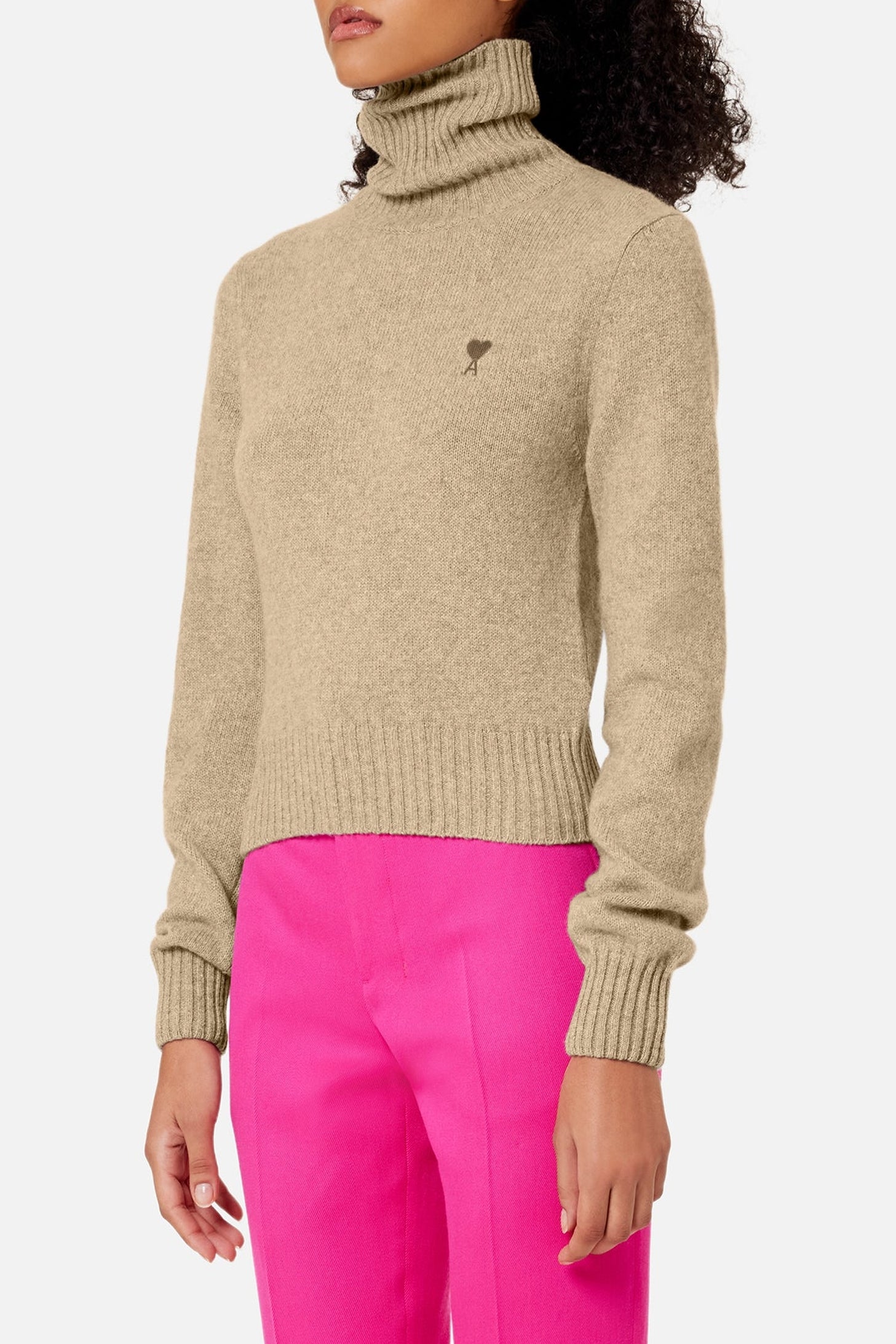 Pull col roulé Ami de Cœur en cachemire et laine - Beige