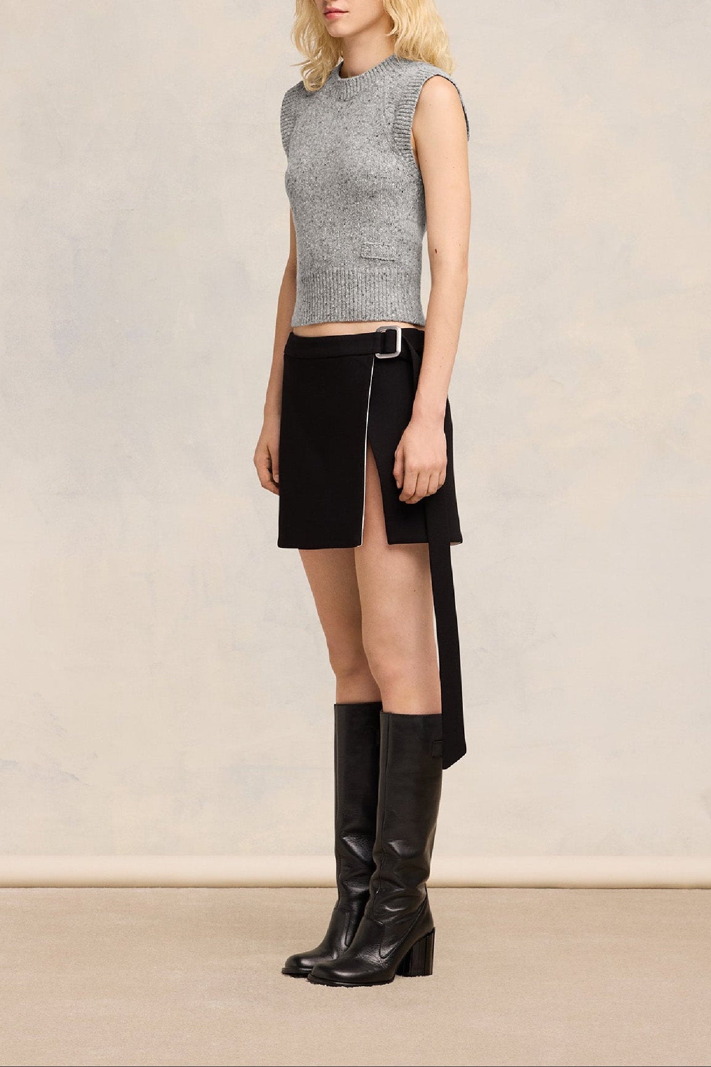 Pull sans manches broderie Ami en laine - Gris Chine Clair