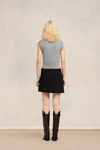 Pull sans manches broderie Ami en laine - Gris Chine Clair