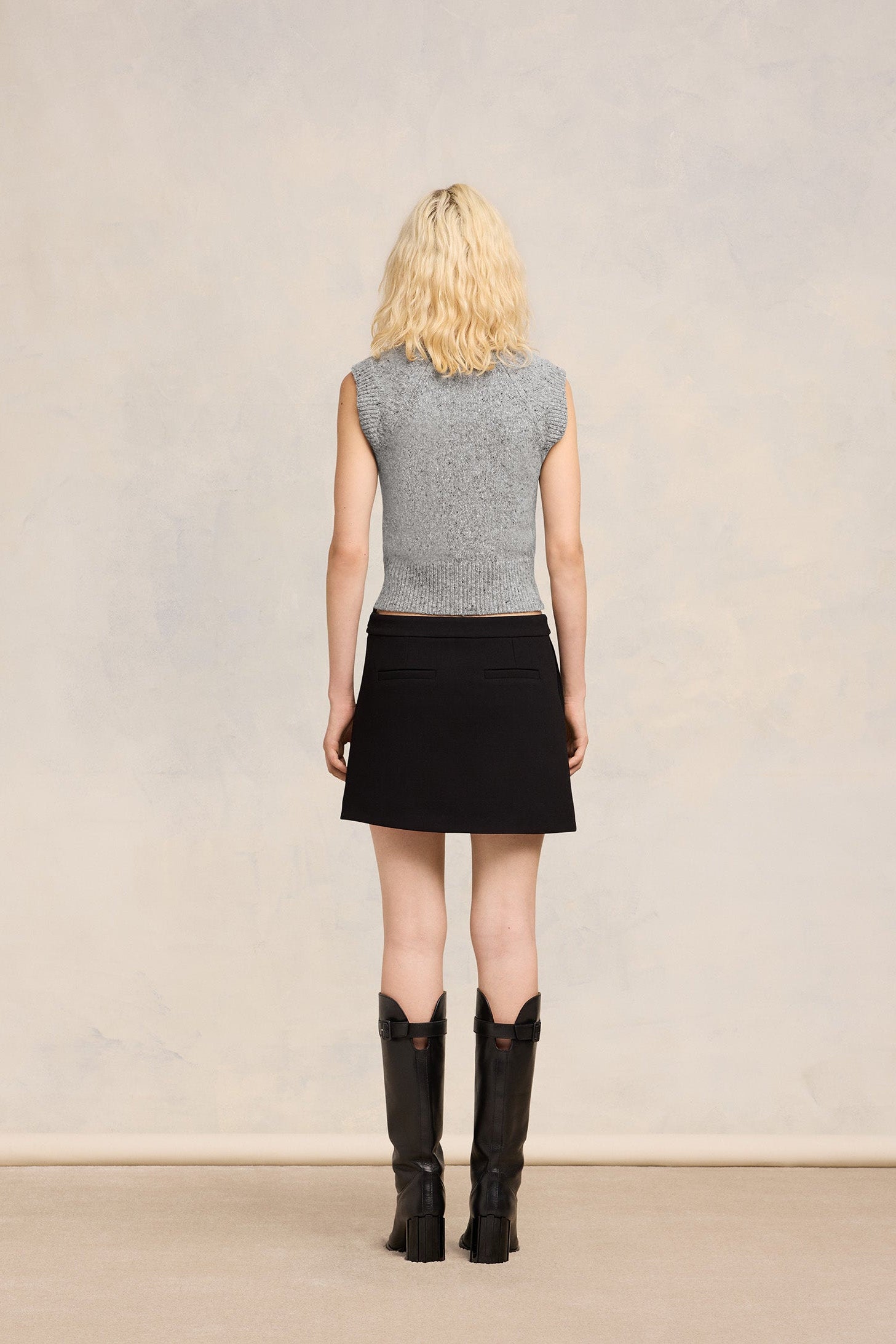 Pull sans manches broderie Ami en laine - Gris Chine Clair