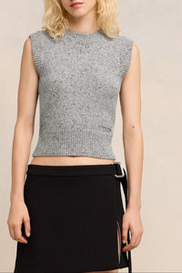 Pull sans manches broderie Ami en laine - Gris Chine Clair