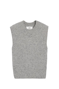 Pull sans manches broderie Ami en laine - Gris Chine Clair