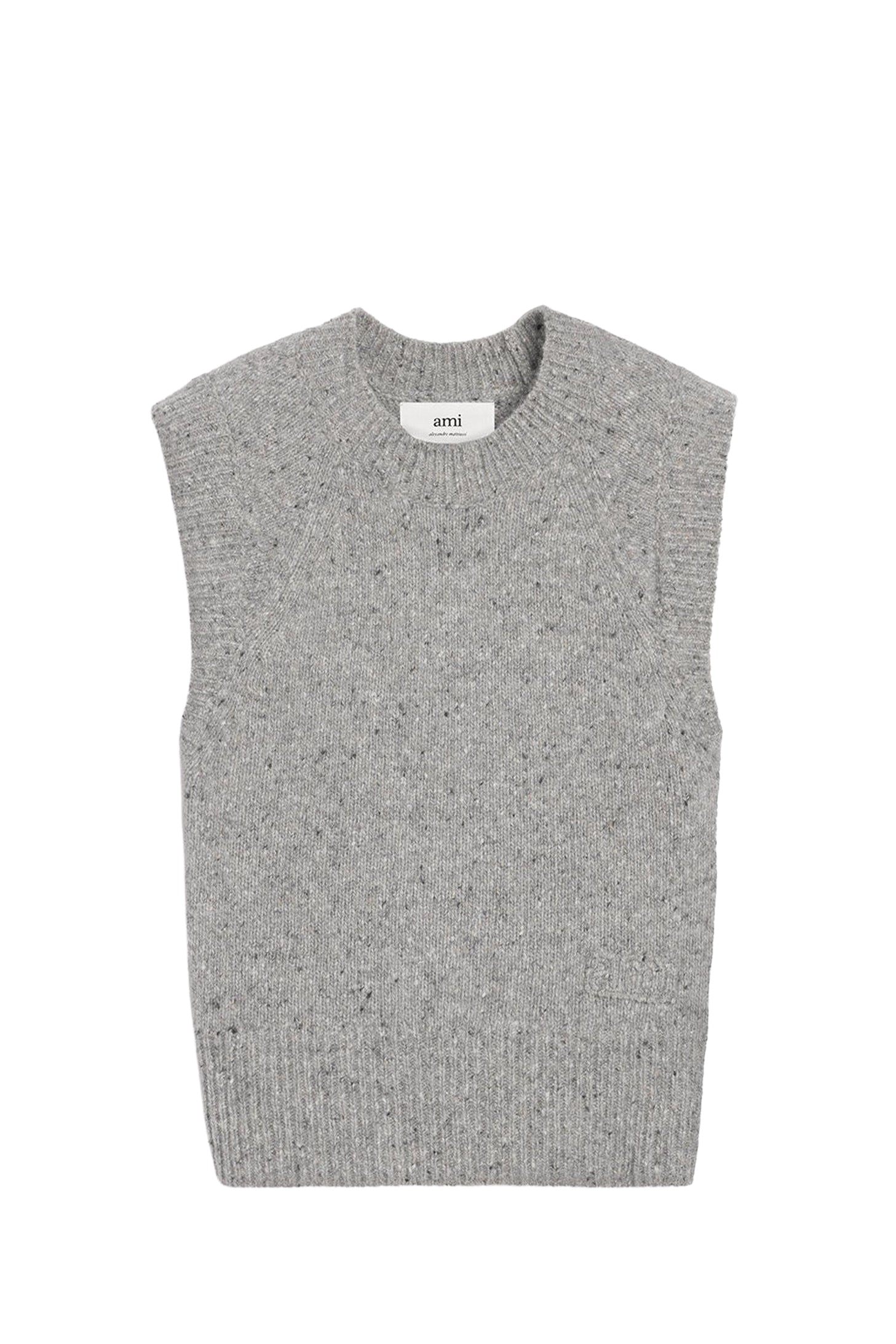 Pull sans manches broderie Ami en laine - Gris Chine Clair