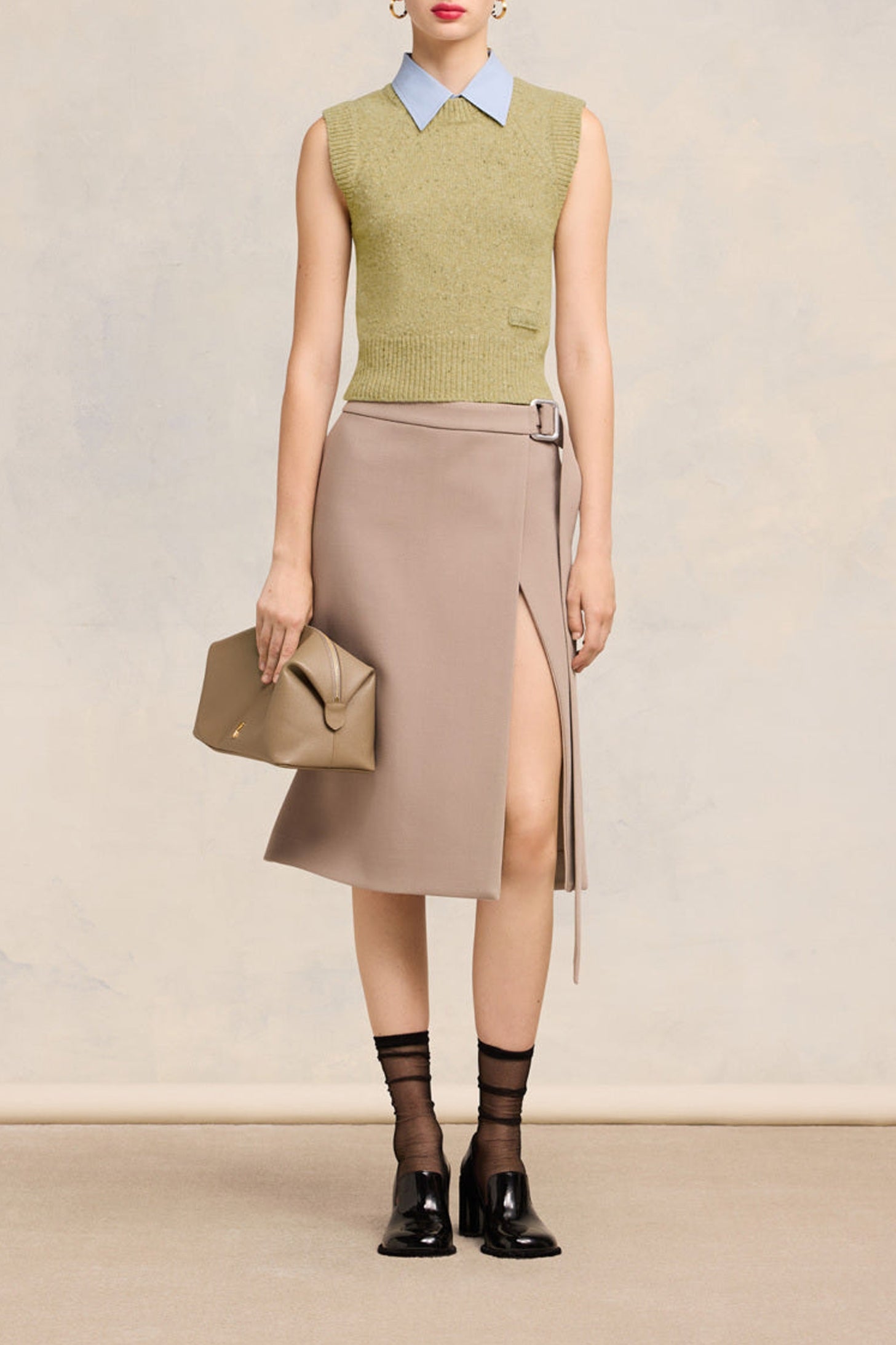 Pull sans manches broderie Ami en laine - Sage