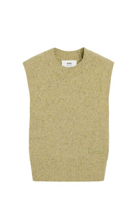 Pull sans manches broderie Ami en laine - Sage