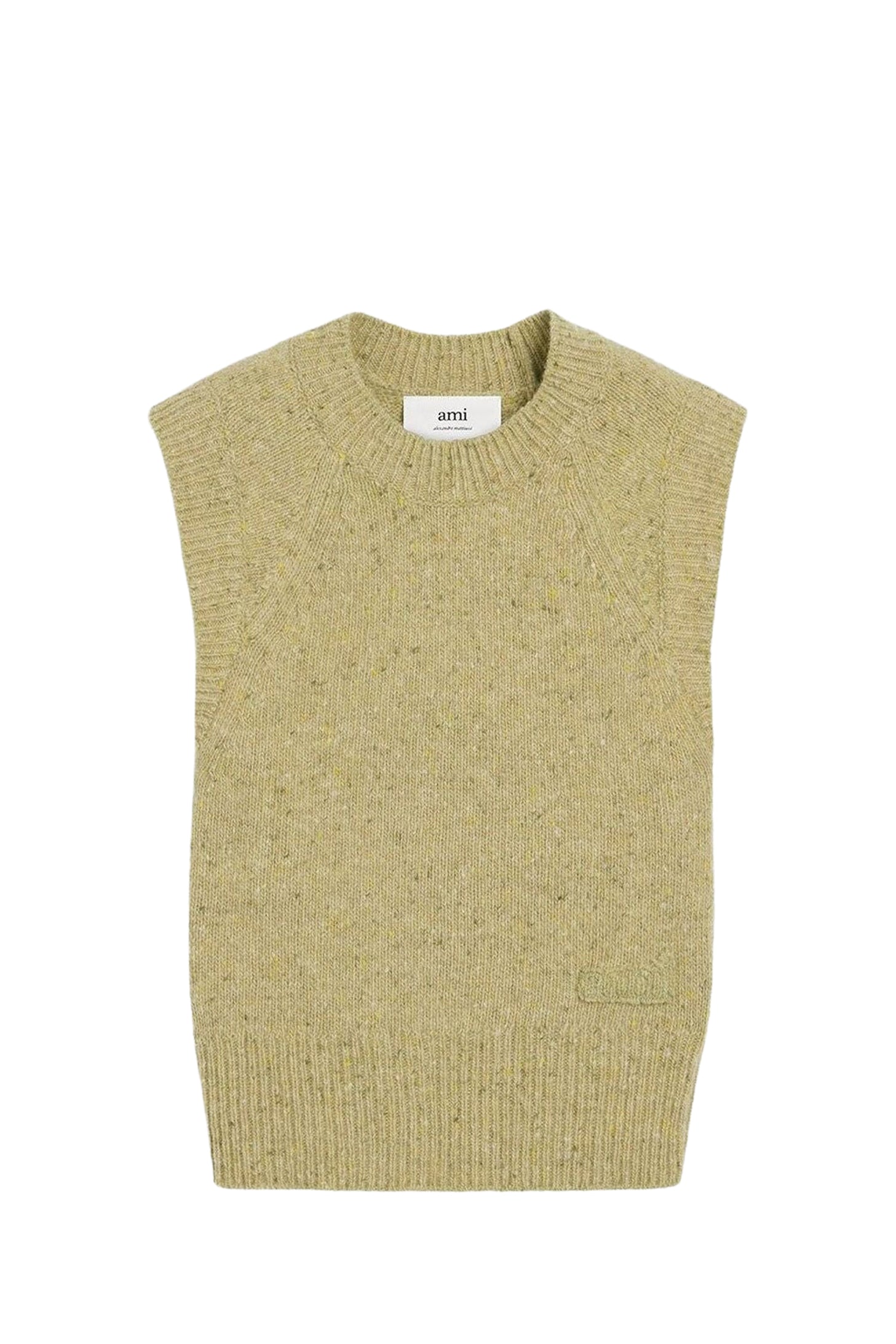 Pull sans manches broderie Ami en laine - Sage